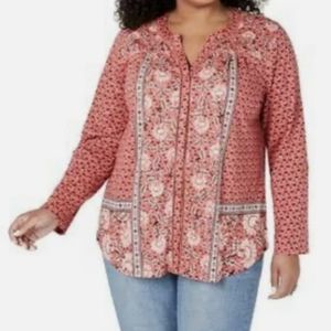 Style & Co Floral Button Blouse Size OX New